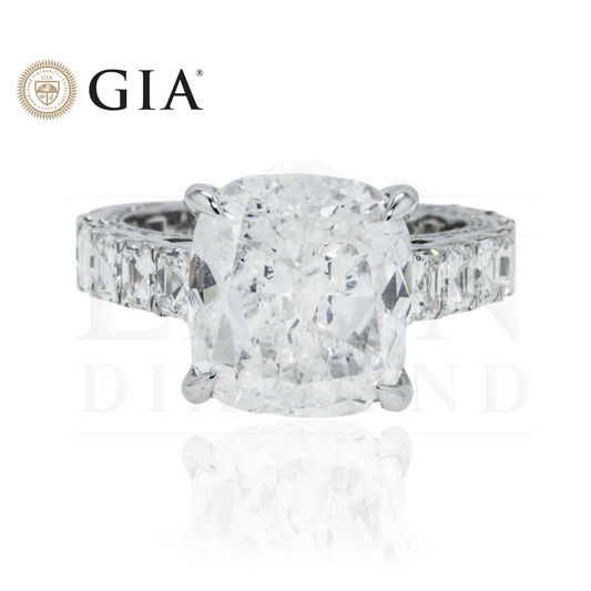 Gia 18K White Gold 7.54Ct Cushion Cut Diamond Engagement Ring 11.04Ctw Bridal