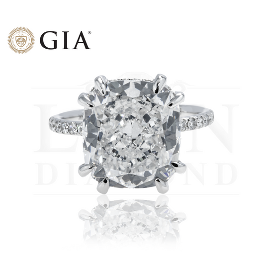 Gia 18K White Gold 8.42Ct Cushion Cut Diamond Engagement Ring 8.92Ctw Bridal