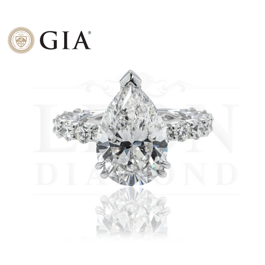 Gia 18K White Gold Pear Cut Diamond Engagement Ring 7.08Ctw Bridal