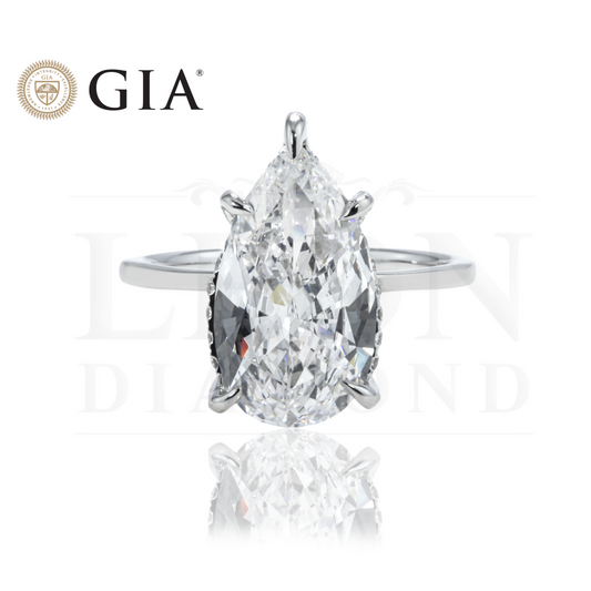 Gia 18K White Gold Solitaire 3.91Ct Pear Cut Diamond Engagement Ring 4.32Ctw Bridal