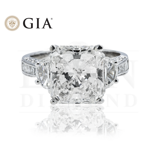 Gia 18K White Gold Square Radiant Cut Diamond Engagement Ring 6.47Ctw Bridal