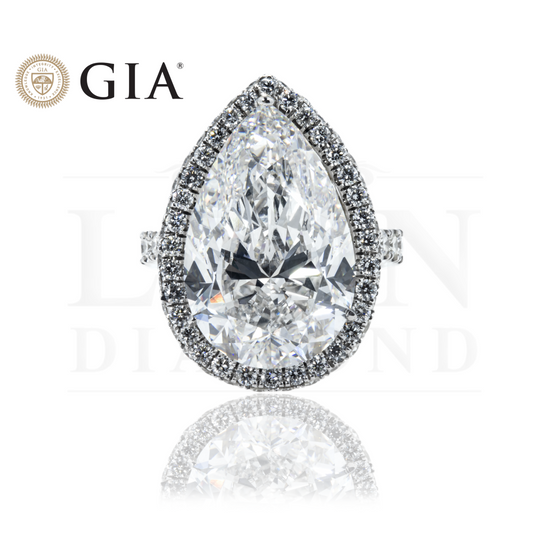 Gia Platinum 13.03Ct Pear Cut Diamond Engagement Ring 15.03Ct Bridal