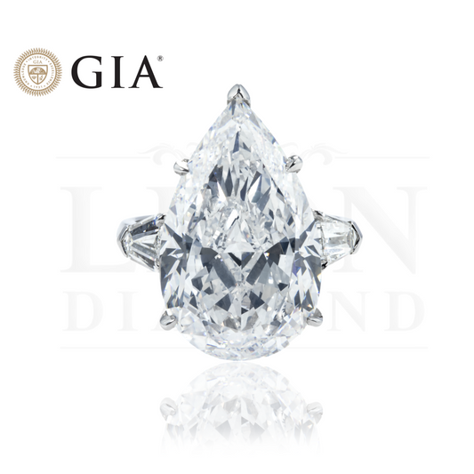 Gia Platinum 14.03Ct Pear Cut Triple Diamond Engagement Ring 14.97Ctw Bridal