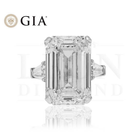 Gia Platinum 18.32Ct Emerald Cut Triple Diamond Engagement Ring 19.40Ctw Bridal