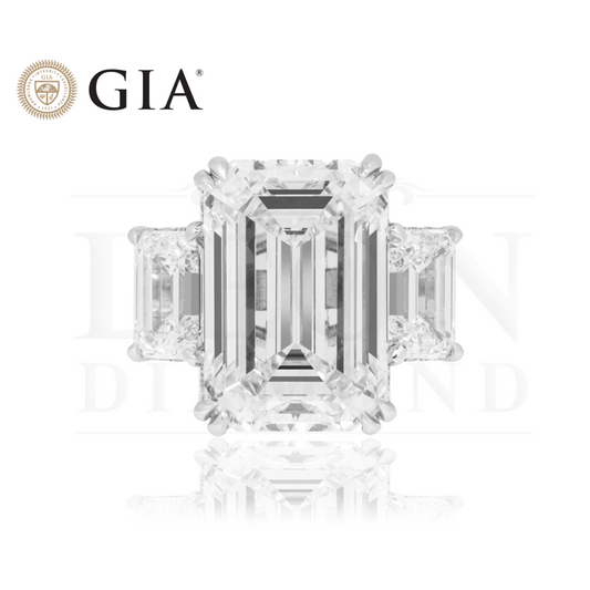 Gia Platinum 18Ct Triple Emerald Cut Diamond Engagement Ring 24.42Ctw Bridal