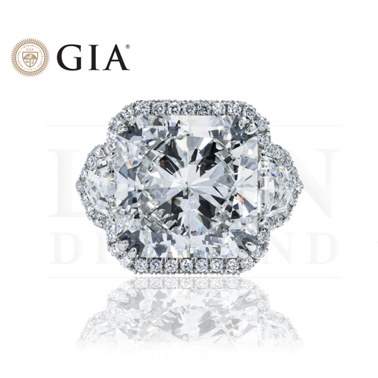 Gia Platinum 20.03Ct Square Radiant Cut Triple Diamond Engagement Ring 23.13Ctw Bridal