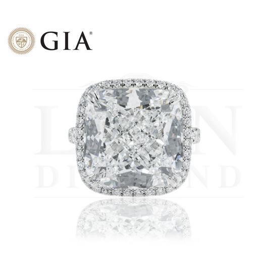 Gia Platinum 21.06Ct Cushion Cut Diamond Engagement Ring 22.46Ctw Bridal