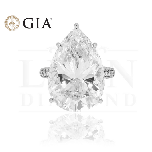 Gia Platinum 23Ct Pear Cut Diamond Engagement Ring 25.05Ctw Bridal