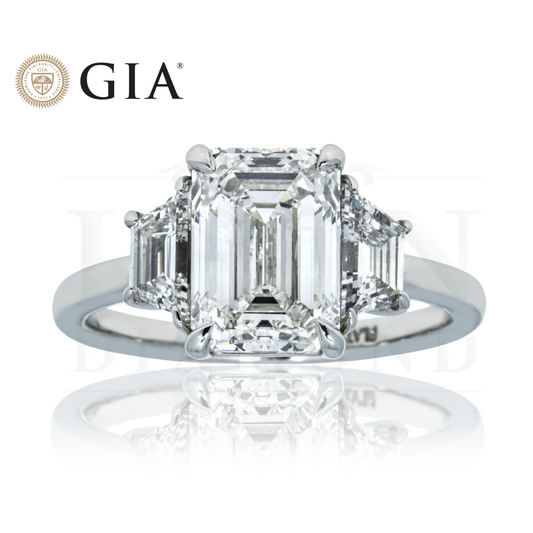 Gia Platinum 3.03Ct Emerald Cut Triple Diamond Engagement Ring 3.75Ctw Bridal