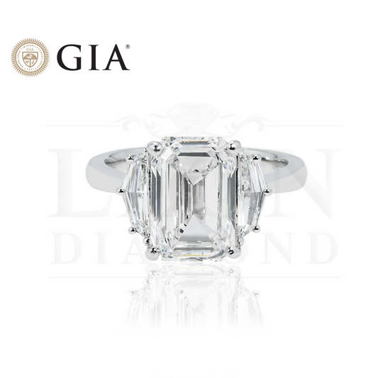 Gia Platinum 4.01Ct Emerald Cut Tripe Diamond Engagement Ring 4.63Ctw Bridal