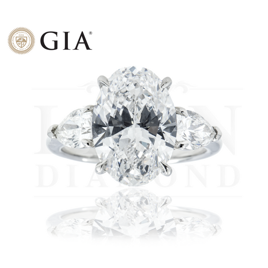 Gia Platinum 5.02Ct Oval & Pear Cut Triple Diamond Engagement Ring 6.02Ctw Bridal