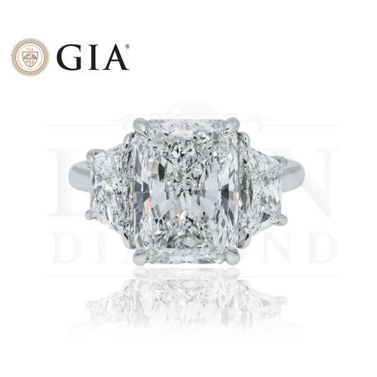 Gia Platinum 5.02Ct Radiant Cut Triple Diamond Engagement Ring 6.77Ctw Bridal