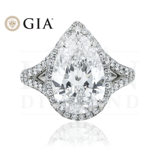 Gia Platinum 5.09Ct Internally Flawless Pear Cut Diamond Engagement Ring 6.89Ctw Bridal