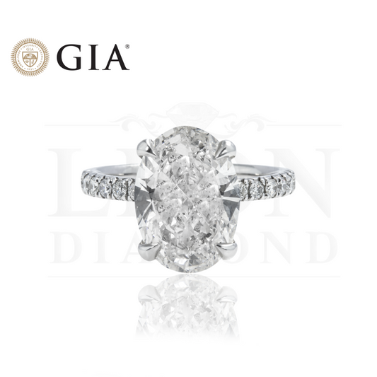 Gia Platinum 5.10Ct Oval Cut Diamond Engagement Ring 5.50Ctw Bridal