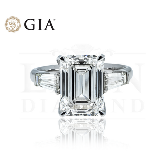 Gia Platinum 5.12 Emerald Cut Triple Diamond Engagement Ring 5.78Ctw Bridal