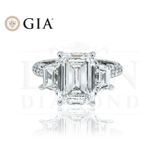 Gia Platinum 5.13Ct Triple Emerald Cut Diamond Engagement Ring 6.43Ctw Bridal