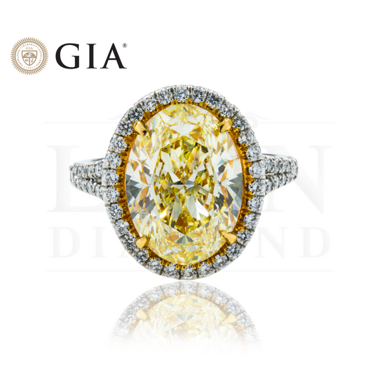 Gia Platinum 5.61Ct Oval Cut Fancy Yellow Diamond Engagement Ring 6.61Ctw Bridal