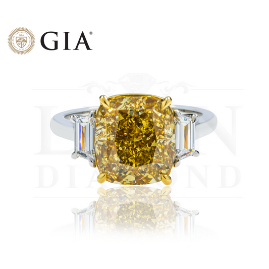 Gia Platinum 5.65Ct Cushion Cut Fancy Yellow Engagement Ring 6.21Ctw Bridal