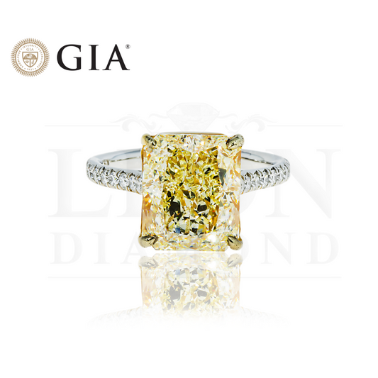 Gia Platinum 6.42Ct Radiant Cut Fancy Yellow Diamond Engagement Ring 6.82Ctw Bridal