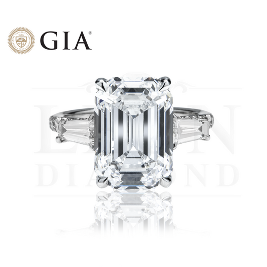 Gia Platinum 7.62Ct Emerald Cut Triple Diamond Engagement Ring 8.82Ctw Bridal