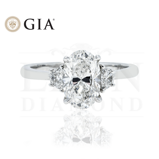 Gia Platinum Oval & Halfmoon Triple Diamond Engagement Ring 2.25Ctw Bridal