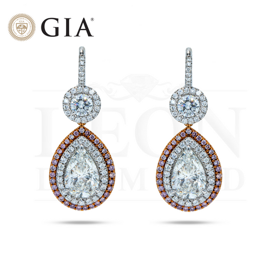 Gia Platinum Pear Cut Diamond Drop Earrings 4.59Ctw