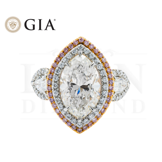 Gia Two Tone 5.55Ct Marquise Cut & Pink Diamond Engagement Ring 7.75Ctw Bridal