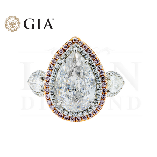 Gia Two Tone 7.77Ct Triple Pear Cut & Pink Diamond Engagement Ring 10.69Ctw Bridal