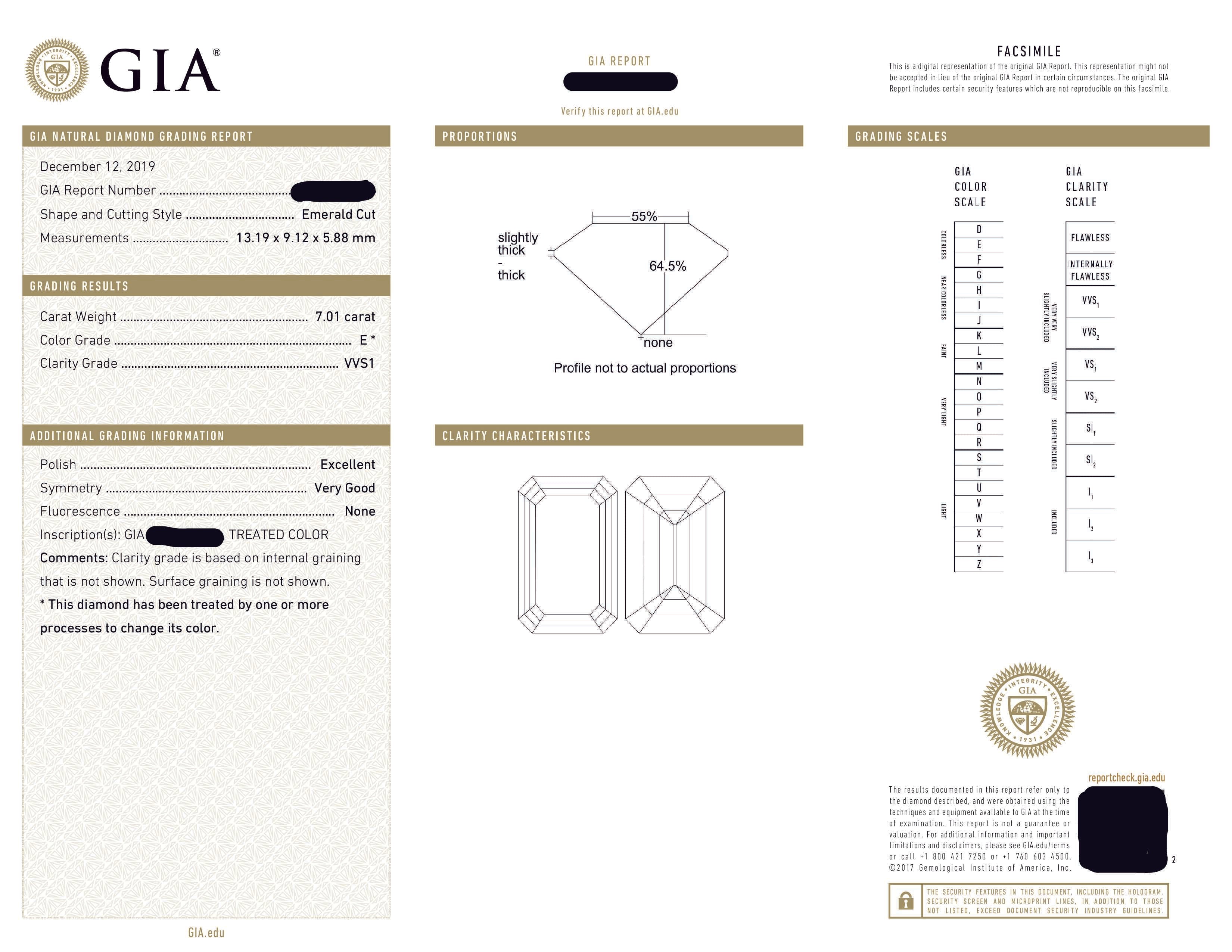 Gia 18K White Gold 7.01Ct Emerald Cut Diamond Engagement Ring 8.16Ctw Bridal