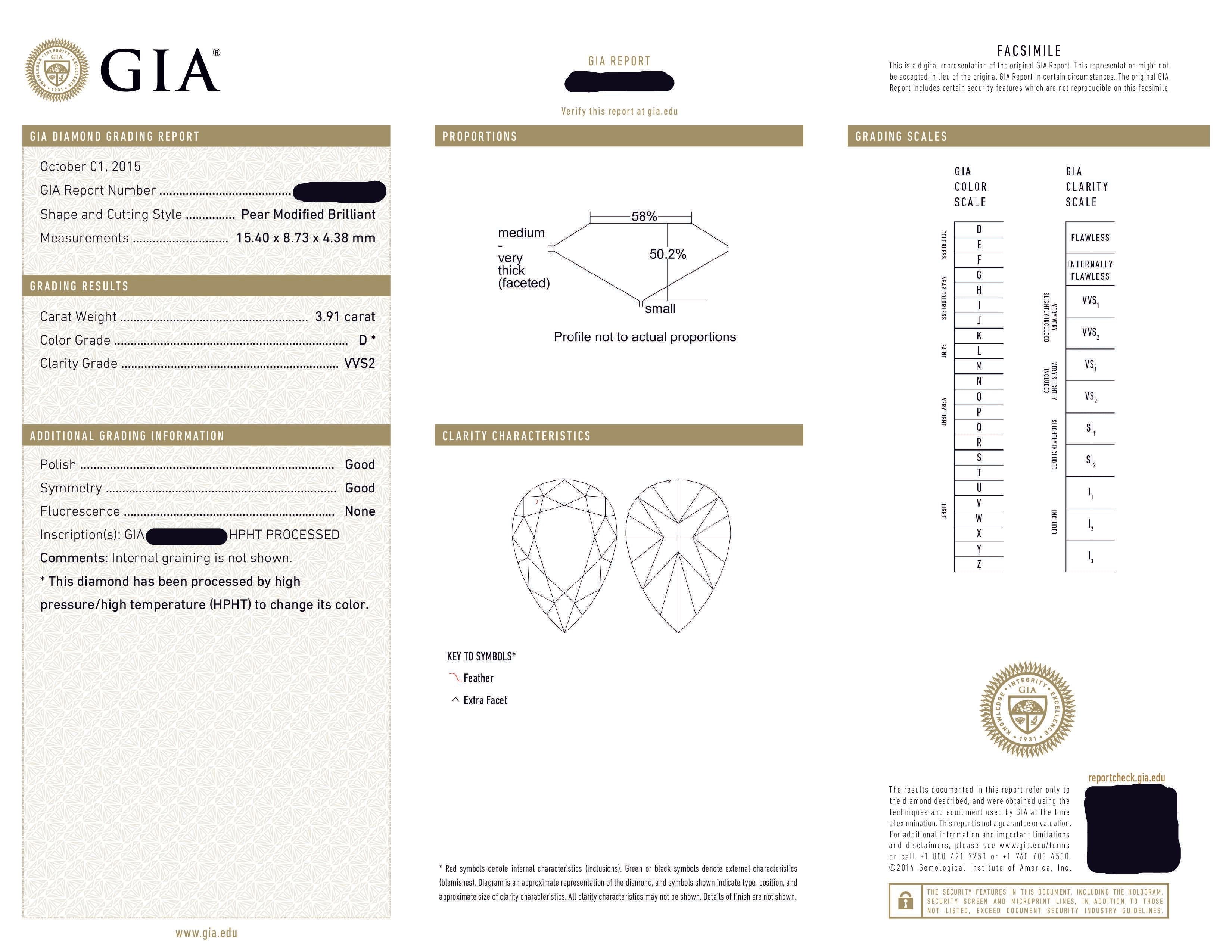 Gia 18K White Gold Solitaire 3.91Ct Pear Cut Diamond Engagement Ring 4.32Ctw Bridal