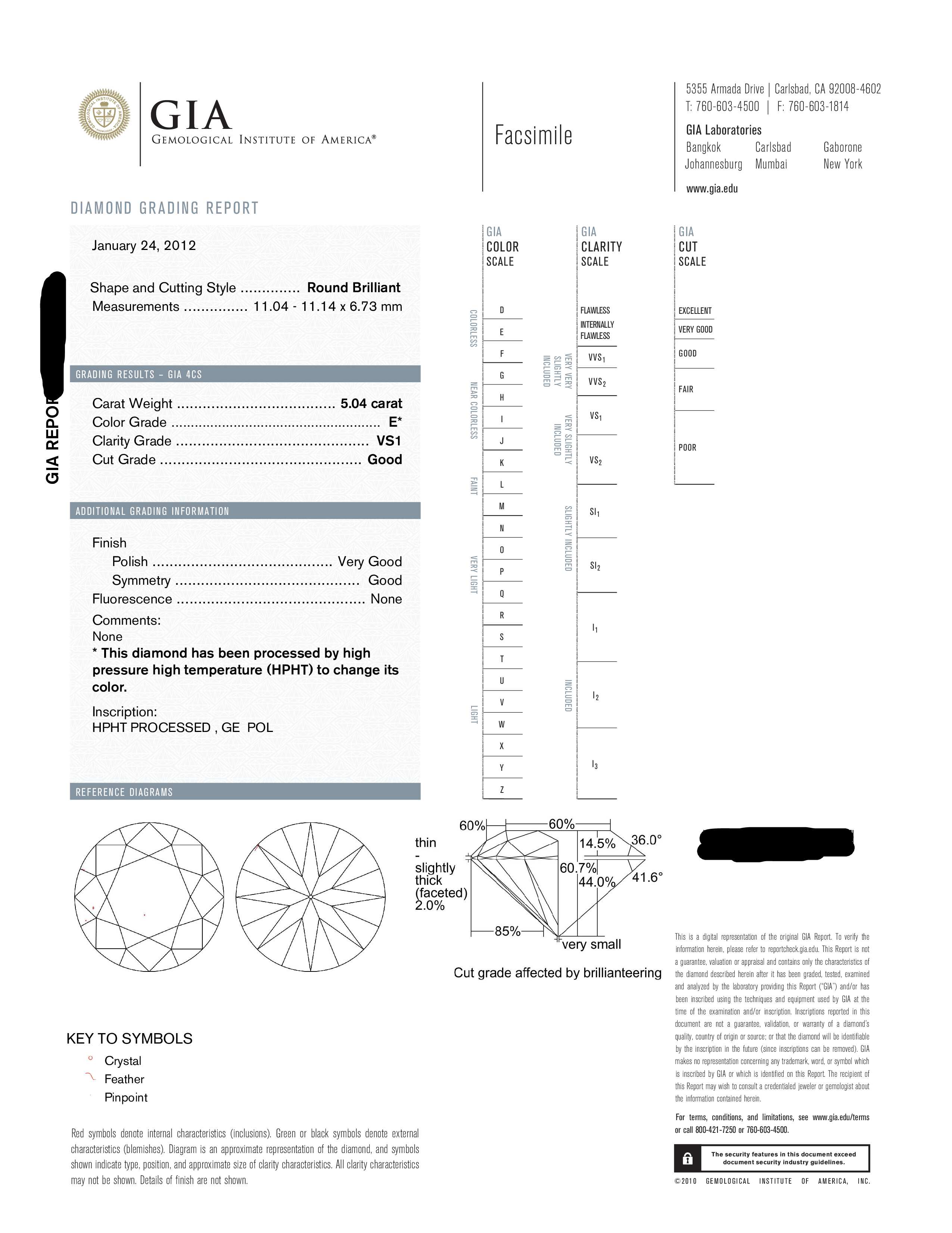 Gia 18K White Gold 5.04Ct Round Diamond Engagement Ring 5.54Ctw Bridal