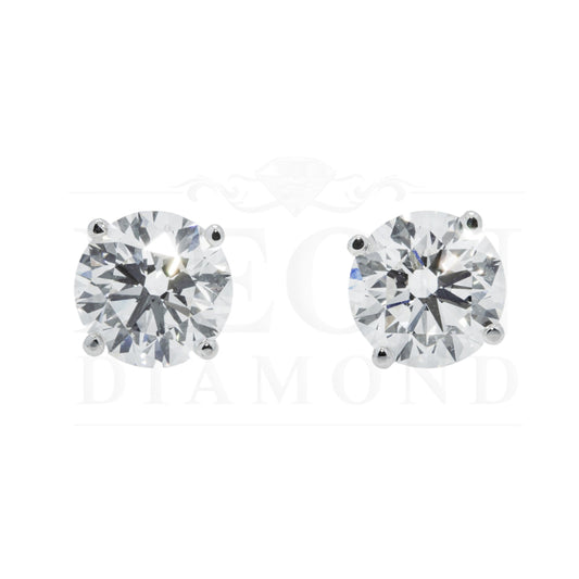 Igi 14K White Gold 2.0Ct Each Soliaitre Round Diamond Stud Earrings 4.07Ctw