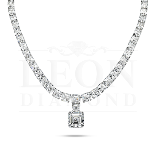 Igi 18K White Gold Full Asscher Cut Diamond Drop Necklace 138.23Ct Necklace