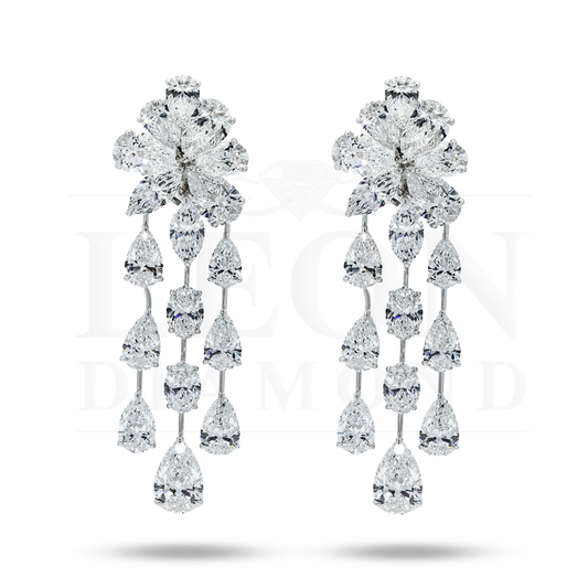 Igi 18K White Gold Mutli Cut Diamond Waterfall Drop Earrings 41.54Ctw