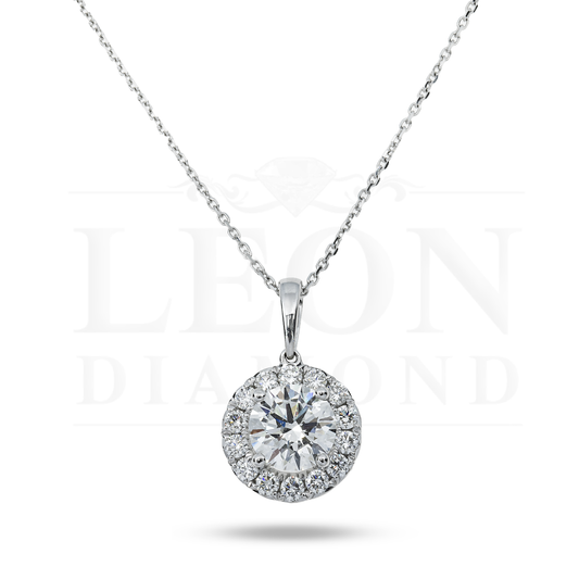 Igi 18K White Gold Round Diamond Pendant & Chain Necklace 2.77Ct Necklace