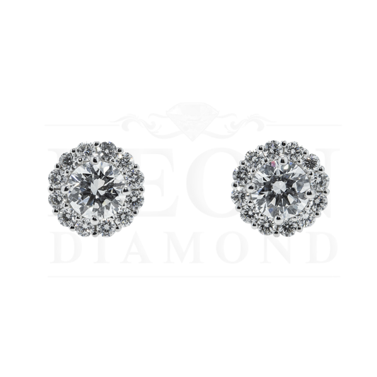 Igi 18K White Gold Round Diamond Stud Earrings W/ Halo 2.96Ctw