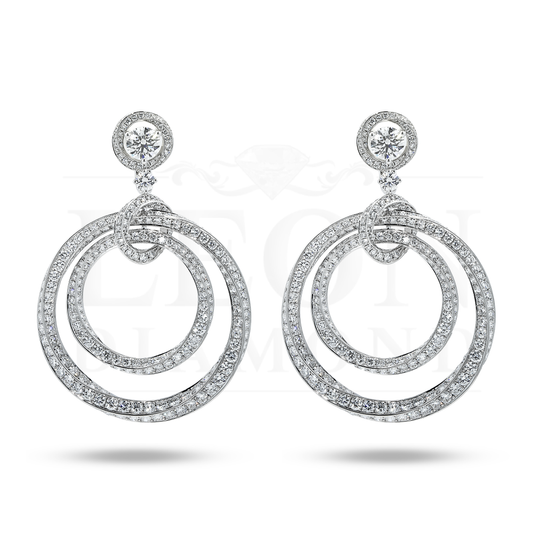 Igi 18K White Gold Twisted Circle Round Diamond Drop Earrings 18.03Ct