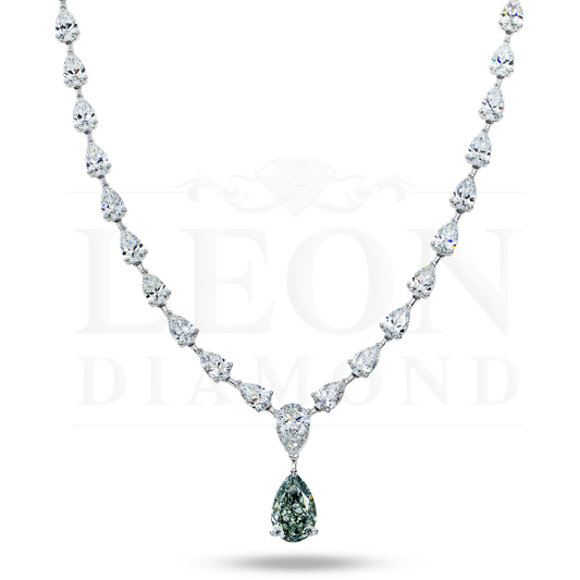 Igi Platinum Pear Cut Fancy Vivid Blue Green Diamond Drop Necklace 49.43Ctw Necklace