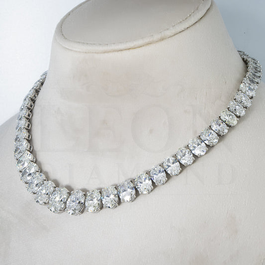 Igi Platinum Slightly Graduated Oval Diamond Tennis Chain 104Ct Chains