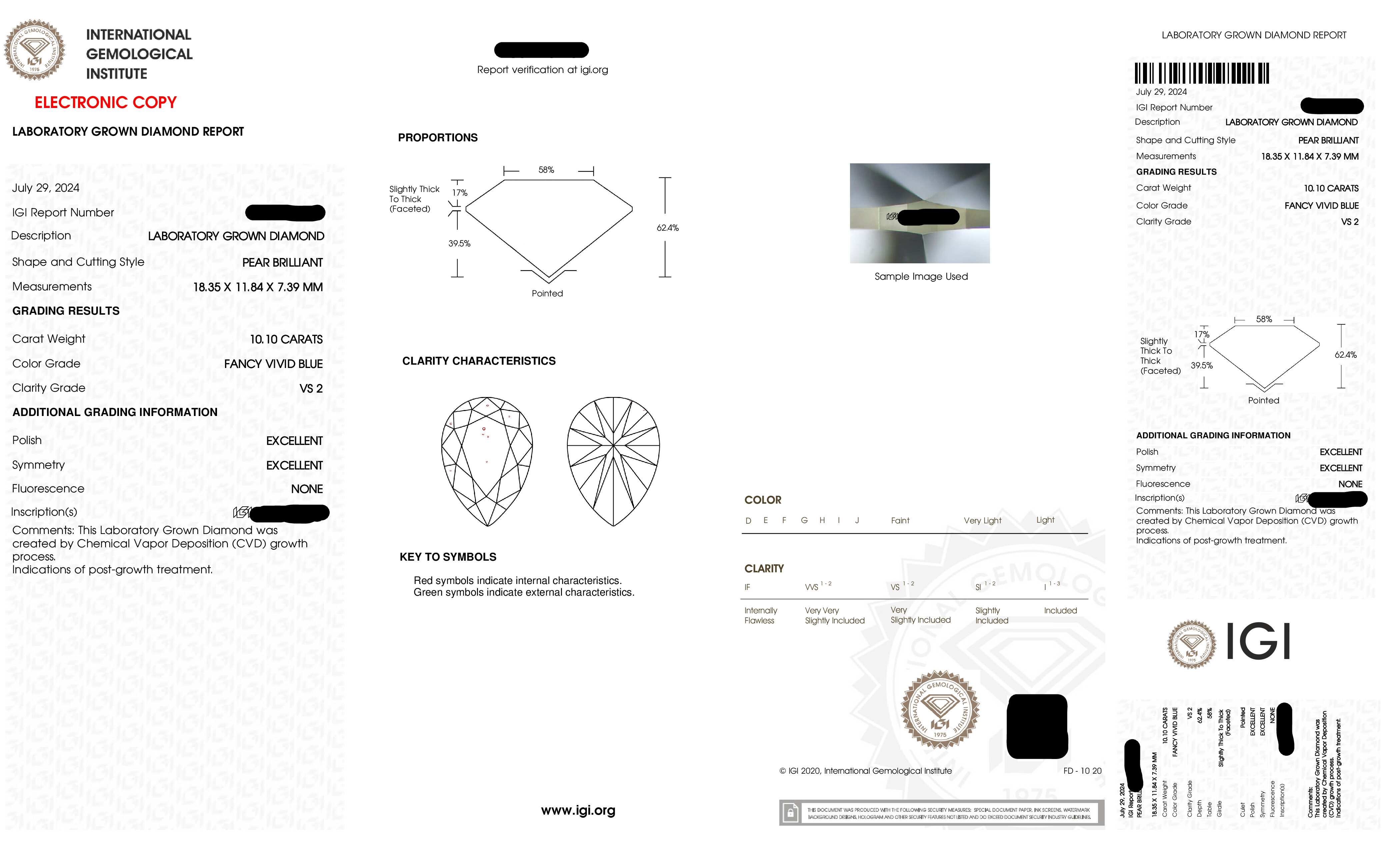 18K White Gold 10.10Ct Pear Cut Blue Vivid Diamond Engagement Ring 12.90Ctw Bridal