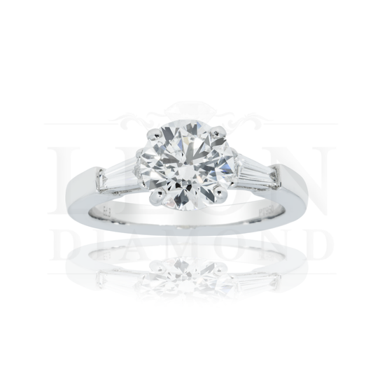 Platinum 1.73Ct Round Cut Triple Diamond Engagement Ring 2.03Ctw Bridal