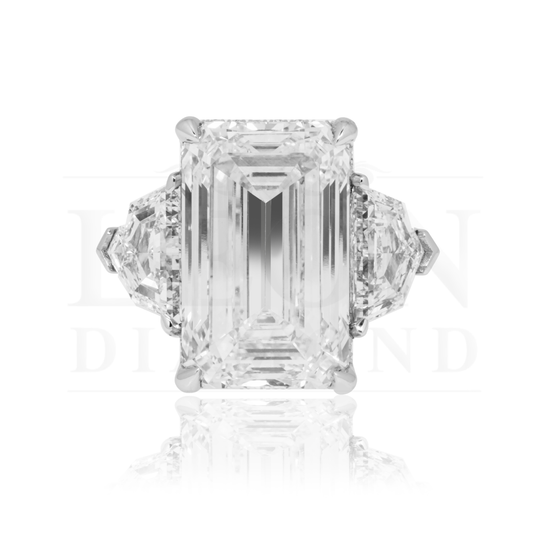 Platinum 14.07Ct Emerald Cut Triple Diamond Engagement Ring 18.08Ctw Bridal