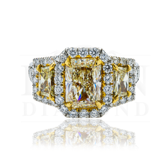 Platinum 2.01 Radiant Cut Fancy Yellow Diamond Engagement Ring 5.17Ctw Bridal