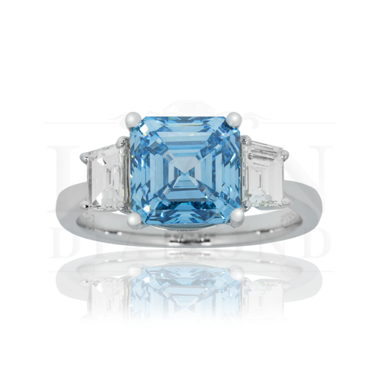 Platinum 3.0Ct Fancy Vivid Blue Asscher Cut Diamond Engagement Ring 3.62Ctw Bridal