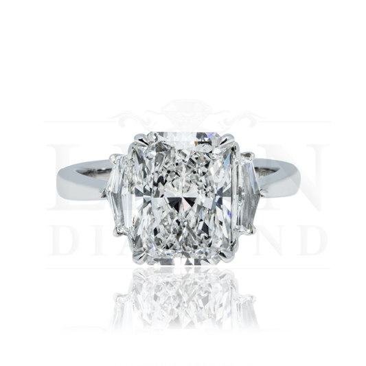 Platinum 3.57 Radiant Cut Triple Diamond Engagement Ring 4.17Ctw Bridal