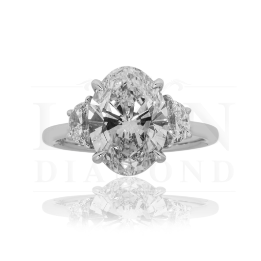 Platinum 3.72Ct Oval Cut Triple Diamond Engagement Ring 4.23Ctw Bridal