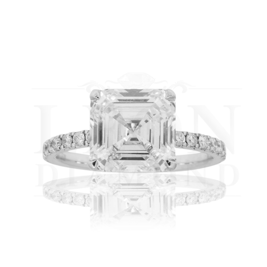 Platinum 4.05Ct Asscher Cut Diamond Engagement Ring 4.42Ctw Bridal