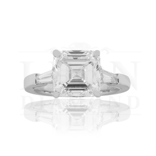 Platinum 4.09Ct Asscher Cut Triple Diamond Engagement Ring 4.55Ctw Bridal