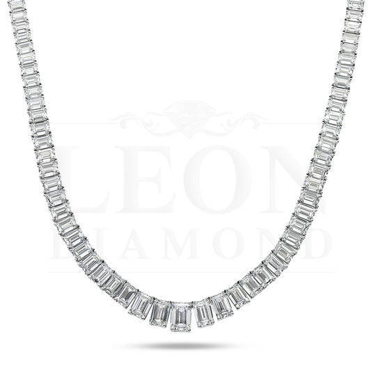 Platinum Graduated Emerald Cut Diamond Tennis Necklace 101.23Ct Necklace