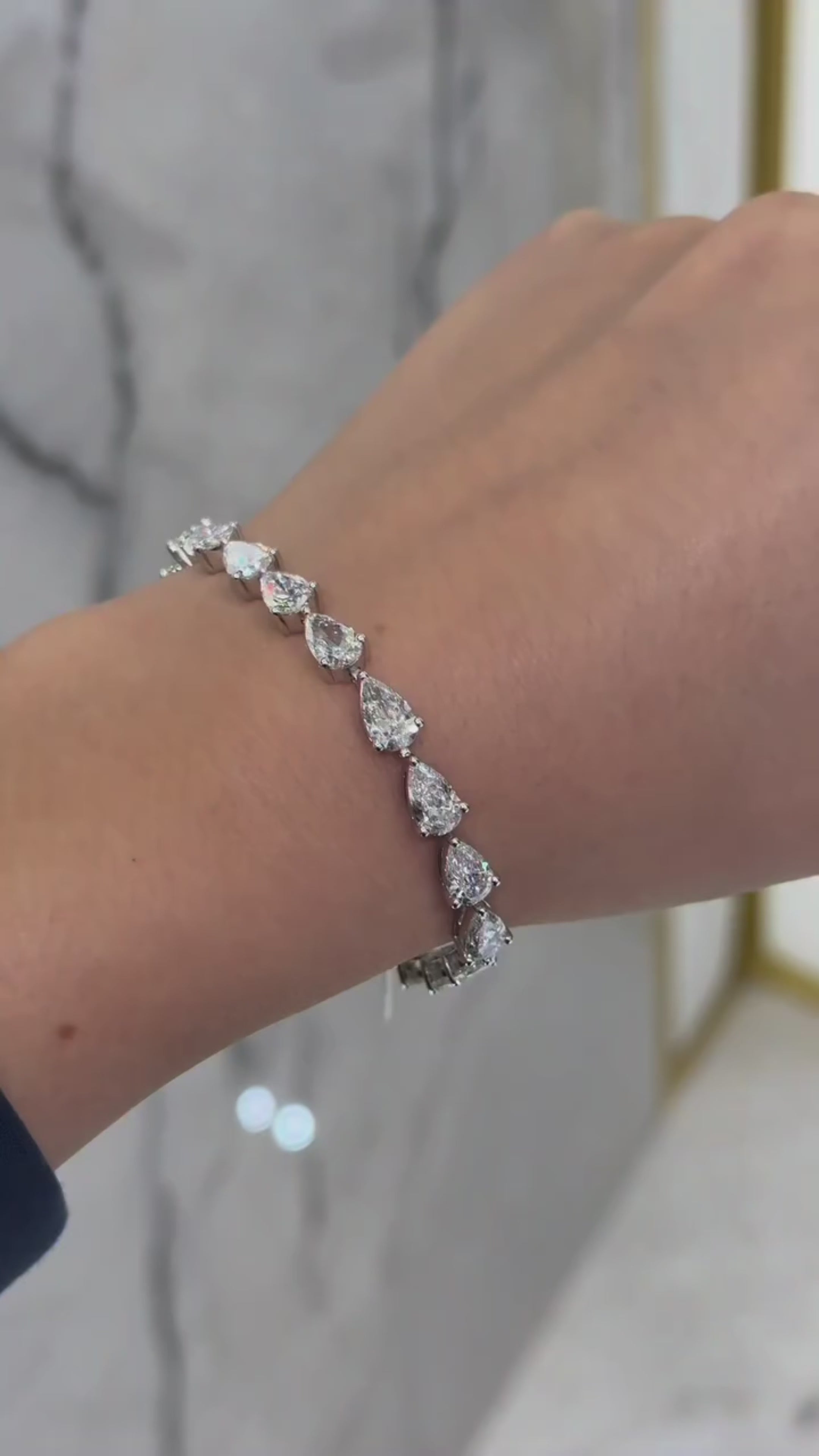 White Gold Pear Diamond Tennis Bracelet 14.52ct - Best Seller